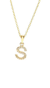 14K Gold Diamond Initial Necklace Letter S