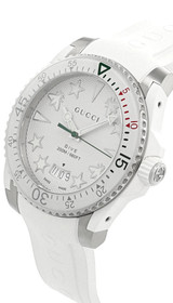 Gucci watches GUCCI Dive 40MM Quartz Silver Dial White Rubber Mens Watch YA136337