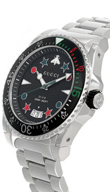 Gucci watches GUCCI Dive 45MM Quartz S-Steel Black Dial Bracelet Mens Watch YA136221