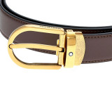 Montblanc Accessories MONTBLANC Horseshoe Vintage YLW Gold Finish 30MM BRN Leather Belt 129424