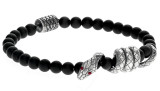 Montblanc Accessories MONTBLANC Onyx-Bead Bracelet with Serpent Silver (68)Size 12405468