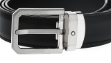 Montblanc Accessories MONTBLANC Trapeze Brushed S-Steel Pin Buckle Black Leather Belt 124208