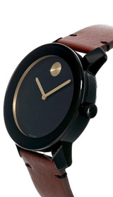 Movado watches MOVADO Bold 42MM Black Museum Dial Brown Leather Mens Watch 3600305