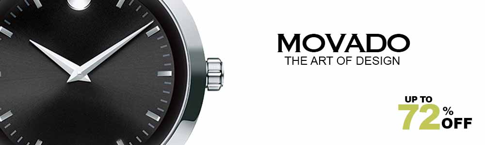 banner featuring up to 72% discount on Movado watches
