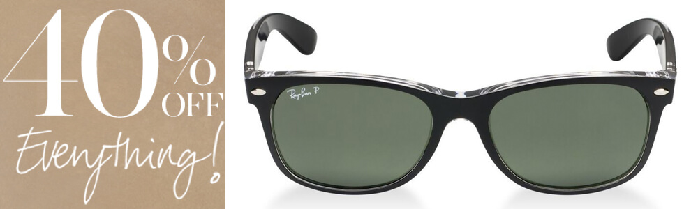 banner featuring 40% off Ray Ban sunglasses